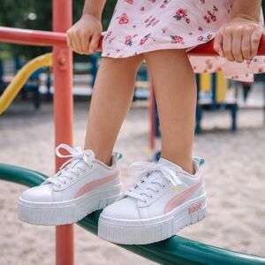 PUMA Mayze Lth Jr Sneakers White Chalk Pink Girls Size 5C